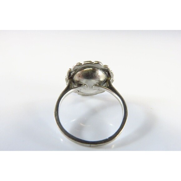 Antique Style Round Flower Form Marcasite Ring Solid Back Sterling Silver Size 4 - Picture 5 of 7